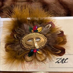 Mardi Gras Feather Mask Brooch